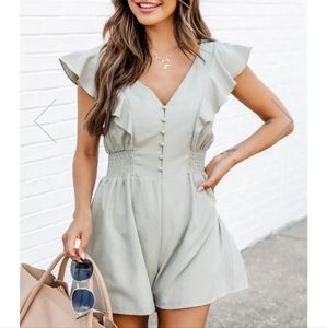 YEARS AGO SAGE BUTTON DETAIL ROMPER